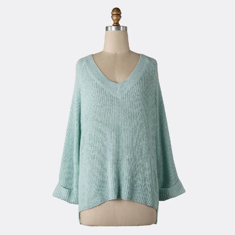 Women's Seasonal Attire Urban Sophistication V Neck Knit Sweater (Mint)