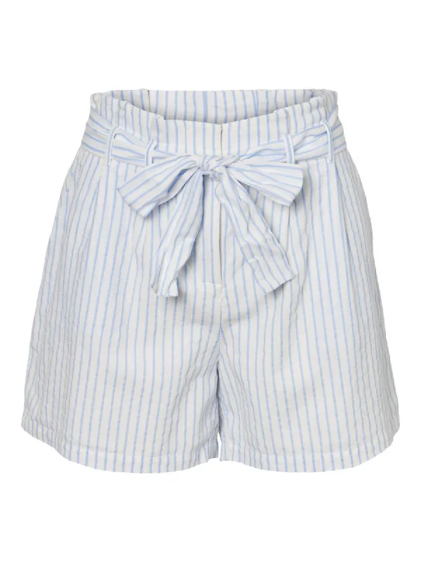 Women's Evening Attire Summer Deals Women's High Waist Organic Cotton Striped Shorts In Placid Blue