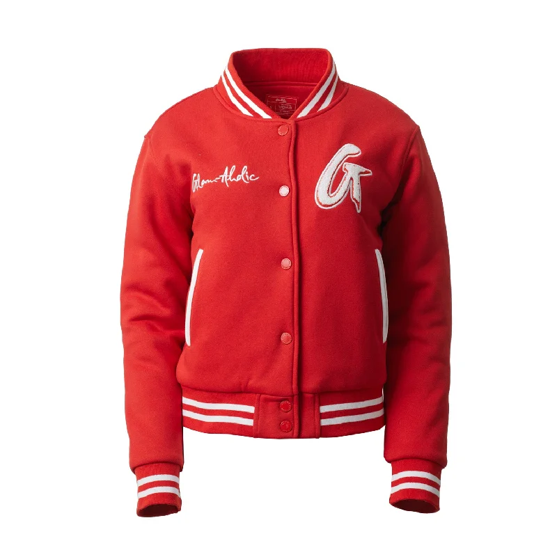 Timeless Women's Garments Feminine Elegance ESSENTIAL VARSITY JACKET - RED