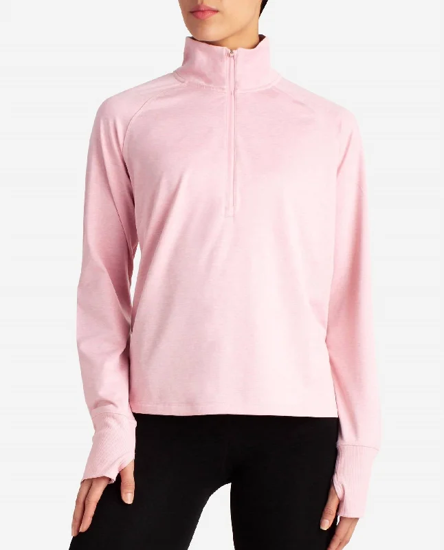 Women's High-End Clothing Limited - Stock Supersoft Quarter Zip Pullover Sweatshirt In Pink Mist Melange