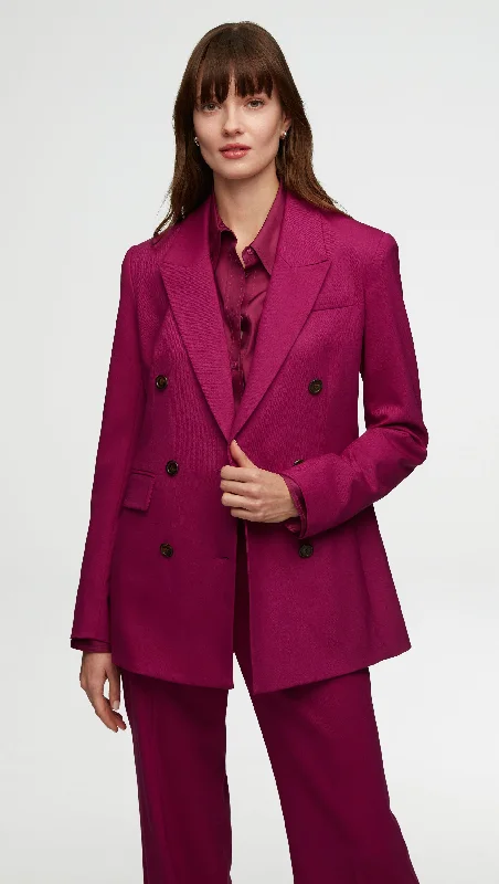 Stylish Women's Garments For Holidays Special Occasion Wear Double-Breasted Blazer in Seasonless Wool | Magenta