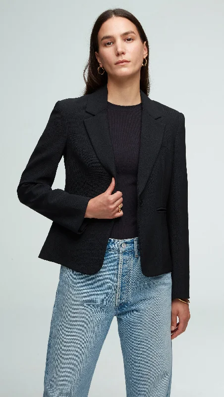 Women's Holiday Clothing Mega Sales Schoolboy Blazer in Textured Crepe | Black