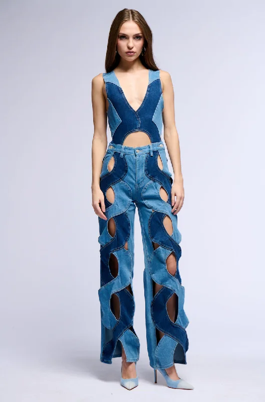 Women's Transitional Garments High-End Women’S Wear JULIETTE WEAVE TWO TONE DENIM JUMPSUIT