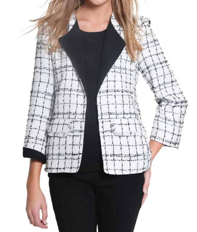 Women's Loungewear Clothes Limited Time Flash Sale Plaid Woven Jacket W/ Faux Suede Trim In Snow