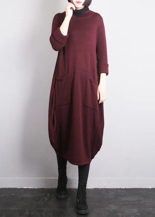 Women's Trendy Casual Clothes Vibrant Femme Fashion Mulberry O-Neck Knit Cotton Thread Sweater Dress Fall