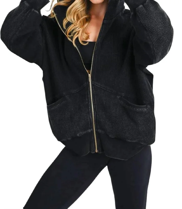 Women's Comfortable Lounge Attire Versatile Wardrobe Essentials Randy Waffle Knit Zip Front Hoodie Jacket In Ash