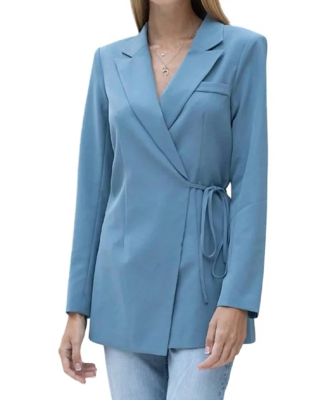 Women's Clothing For Outdoor Activities Odd Size Clearance Sale Wrap Front Blazer In Blue