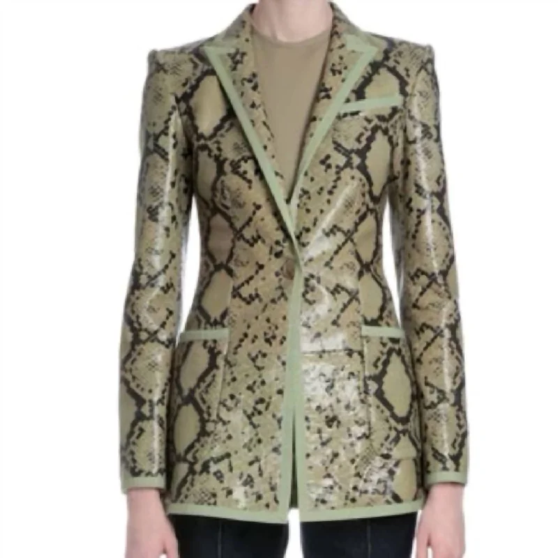 Women's Athletic Clothes Designer Wear On Sale Pre-Loved 2016 Resort Runway Snakeskin Blazer In Green