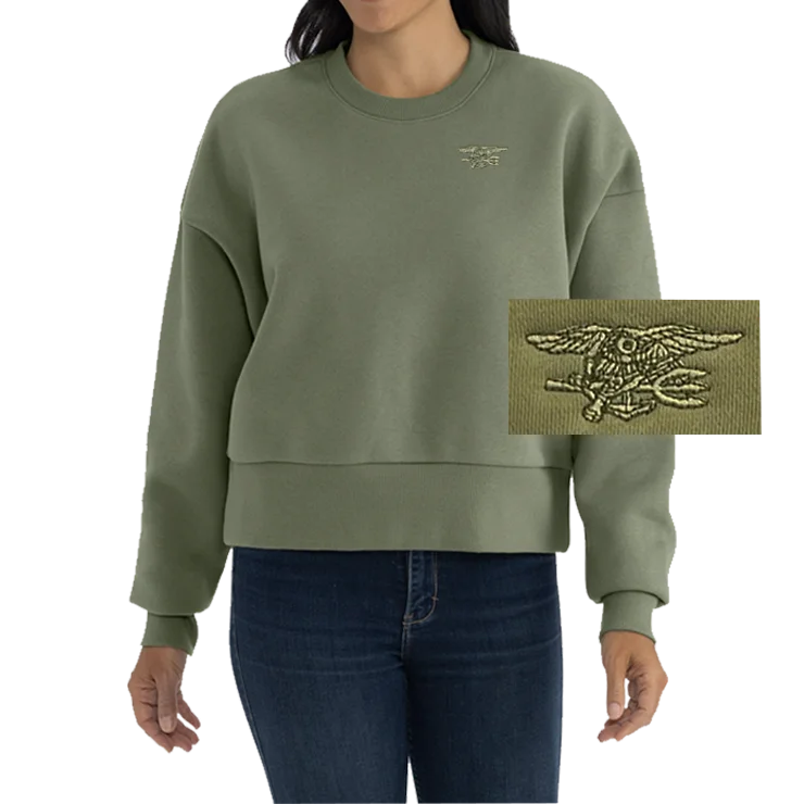 Women's Everyday Clothes Modern Romance Ladies Light Olive Trident Heavyweight Sweatshirt