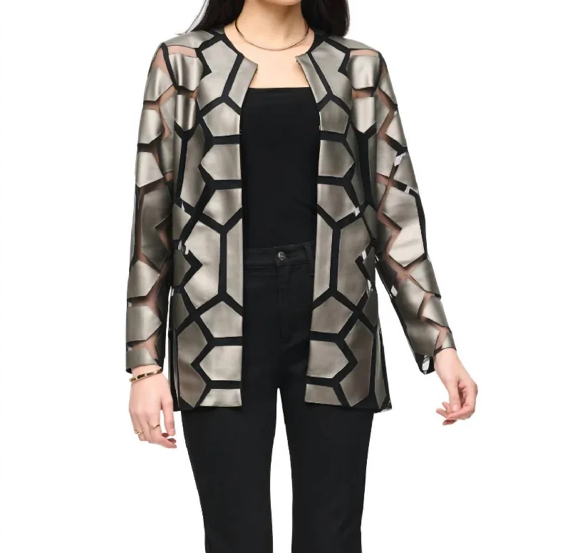 Women's Casual Clothing For Lounging Seasonal Clearance Two-Toned Geometric Print Jacket In Grey/black