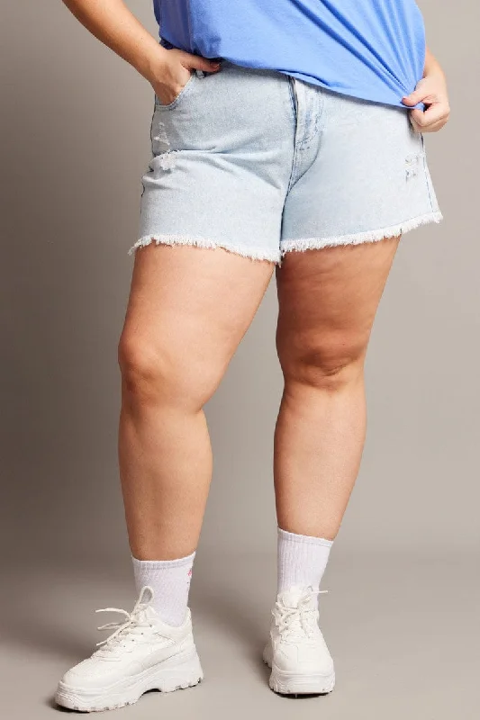 Women's Vacation Outfit Set Find Your Unique Flair Denim Relaxed Shorts High Rise Distressed Hem