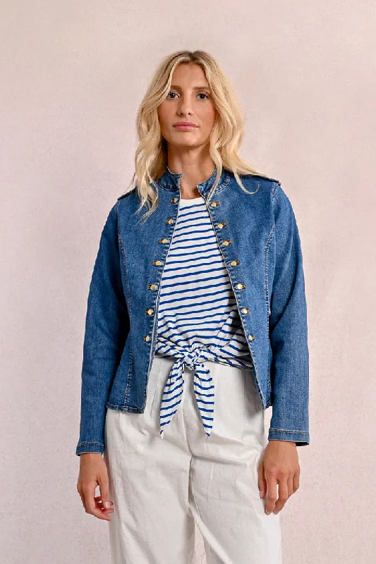 Women's High-Fashion Attire Formal Outfit Molly Bracken Denim Blue Jeans Jacket