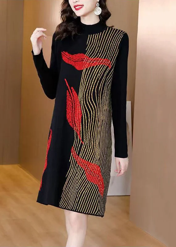 Women's Everyday Garments Big Savings Women Black Asymmetrical Cozy Cotton Knit Mid Dress Winter