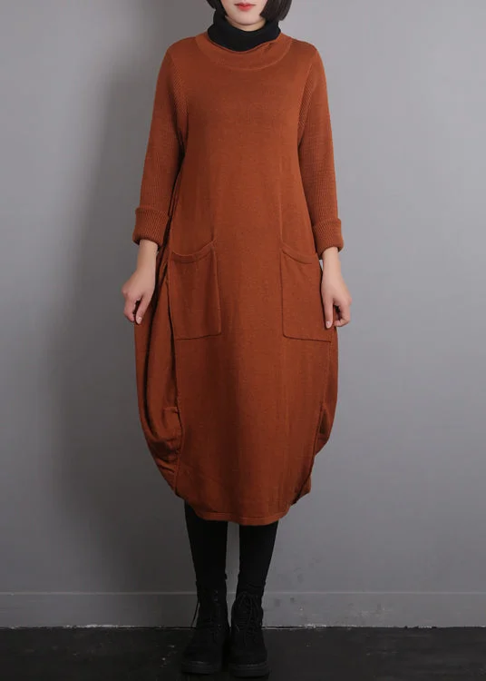 Women's Clothing Sets Comfortable Clothes Casual Orange O-Neck Knit Cotton Thread Sweater Dress Fall