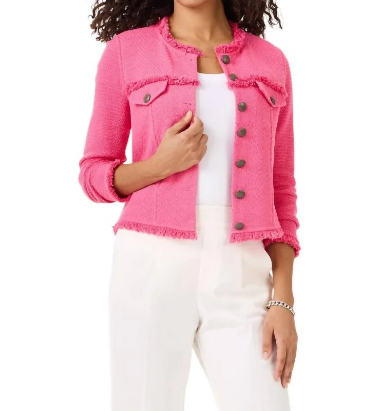 Women's Professional Clothes Summer Deals Utility Fringe Mix Knit Jacket In Wild Pink