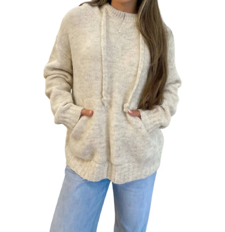 Women's Everyday Attire Stylish Statements Hooded Sweater In Beige