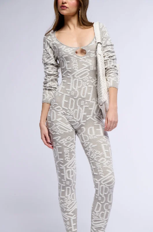 Modern Women's Attire Stylish Looks TURNING HEADS KNIT LONG SLEEVE JUMPSUIT IN GREY