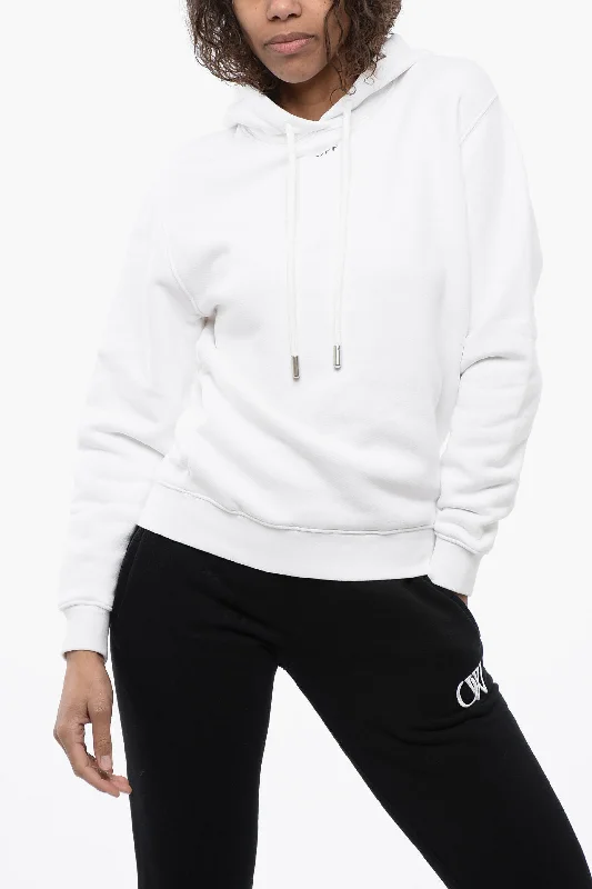 Women's Wedding Apparel Casual Chic Off-White Overized Hoodie Sweatshirt With Embroidered Logo