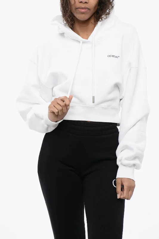 Women's Everyday Garments Style Upgrade Off-White Printed Cropped Hoodie