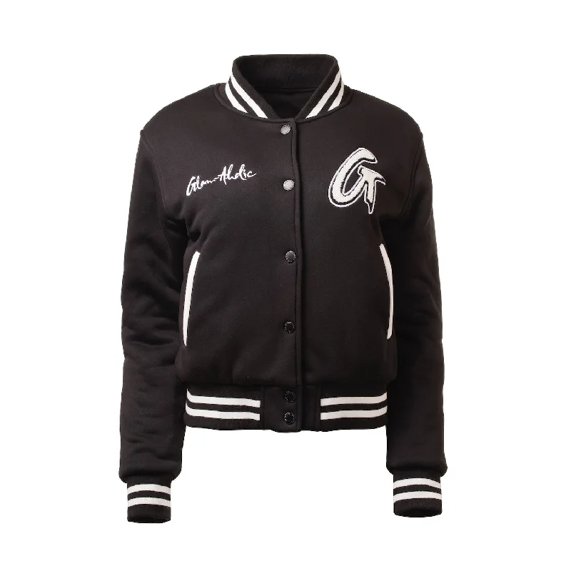 Stylish Women's Garments For Holidays Modern Romance ESSENTIAL VARSITY JACKET - BLACK