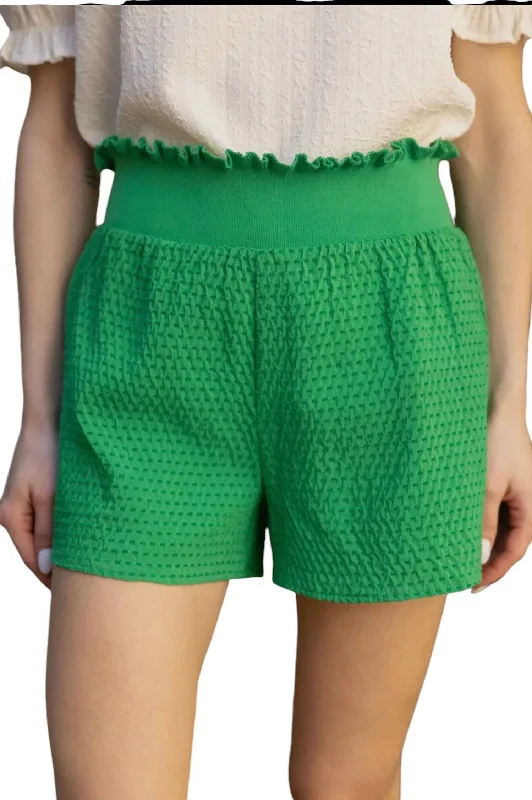 Women's Professional Attire New Arrivals Wide Elastic Waistt Extured Shorts In Green