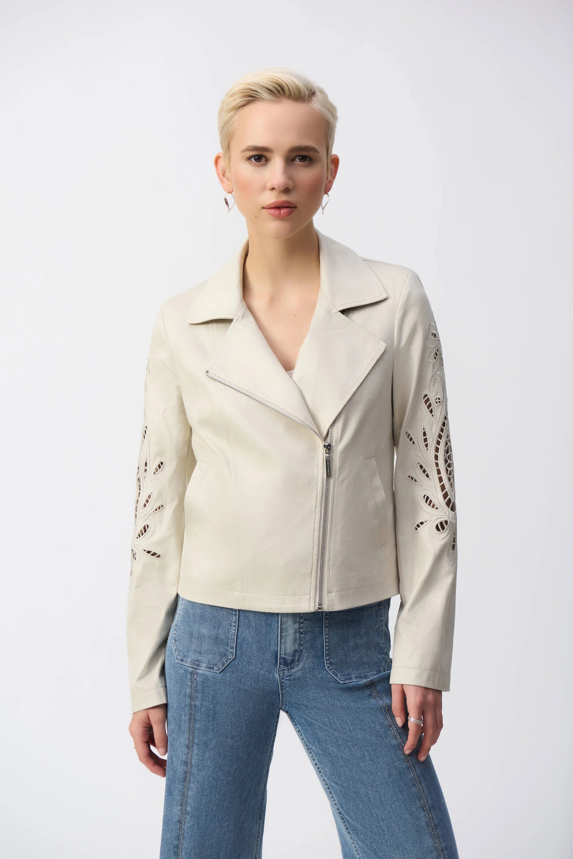 Affordable Women's Garments Classic Appeal Joseph Ribkoff Moonstone Foiled Faux-Suede Moto Jacket