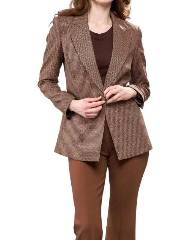 Women's Fashion Clothes Fashion Forward Woven Houndstooth Blazer In Cinnamon