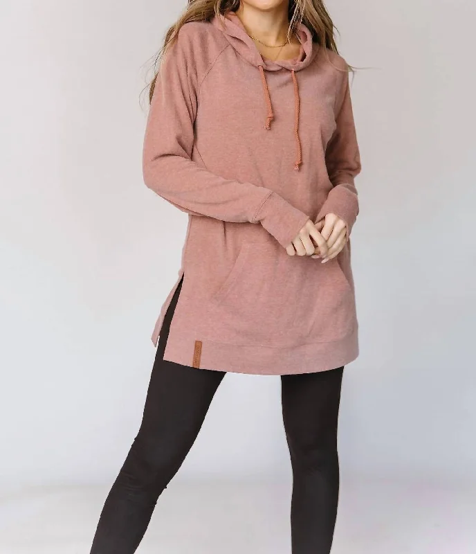 Women's Work Outfit Discounts On Casual Weekend Styles Side Slit Hoodie Sweatshirt In Burnt Sienna