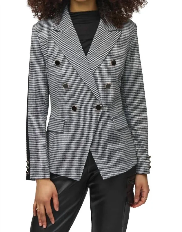 Women's Clothing For Casual Outings Limited Stock, Big Discounts Houndstooth Jacquard Knit Fitted Blazer In Black/vanilla