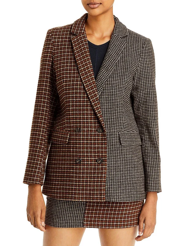 Fashionable Women's Casual Apparel Hot Sale Cody Womens Wool Blend Checkered Two-Button Blazer