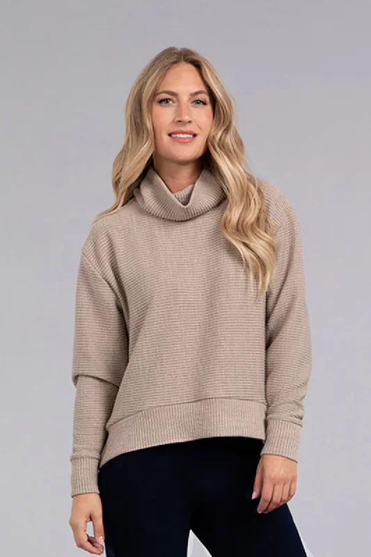 Women's Formal Clothes Cool Prices Turtle Neck High Low Rib Sweater | Camel