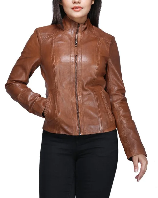 Women's Travel Garments Luxury Comfort Women's Cognac Leather Jacket