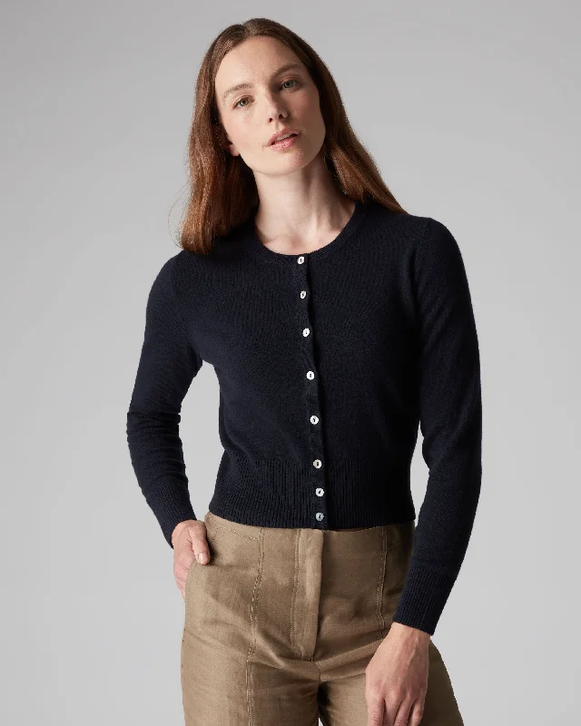 Women's Sporty Clothes Summer Fashion Women's Ivy Cropped Cashmere Cardigan Navy Blue