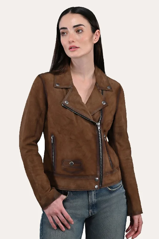 Stylish Women's Apparel Classic Charm Frye Dark Taupe Biker Jacket