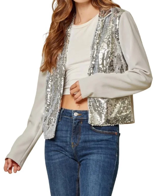 Charming Women's Clothes For Special Events New Season Fashion Preview Sale Dazzling Nights Sequin Blazer In Ivory/silver