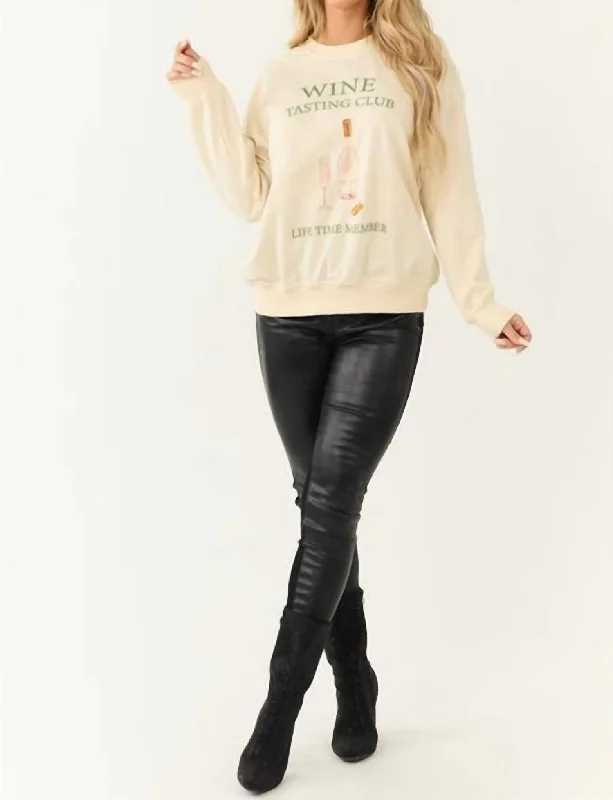 Women's Trendy Attire Unleash Your Style Wine Tasting Club Sweatshirt In Cream