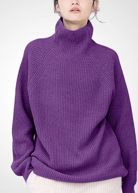 Women's Active Clothing Luxury Fashion Women Purple Turtle Neck Cozy Wool Sweater Tops Winter