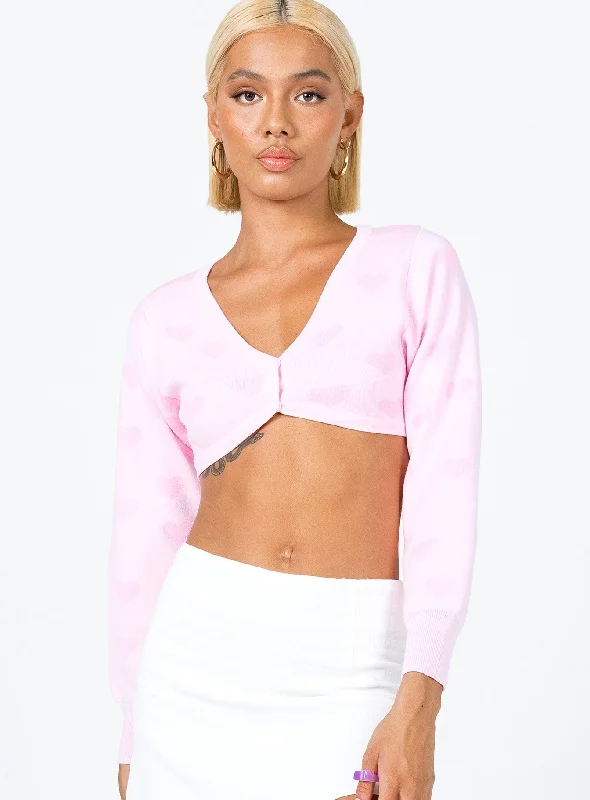 Women's Transitional Attire Alluring Design Love Galore Cropped Cardigan Pink