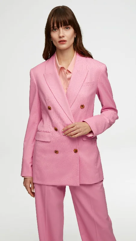 Stylish Women's Apparel Seasonal Fashion Double-Breasted Blazer in Seasonless Wool | Bubblegum