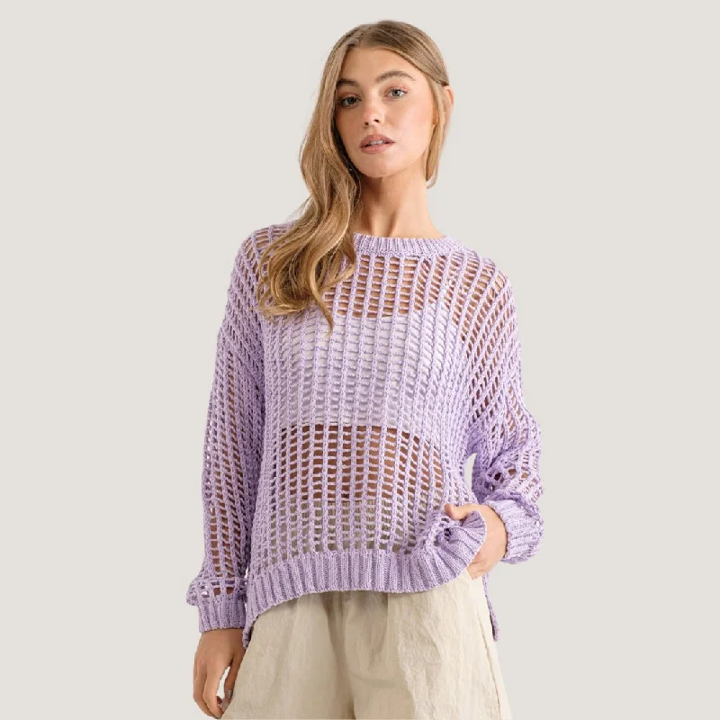 Women's Transitional Garments Cottagecore Rustic Charm Style Reyna Sweater (Lavender)