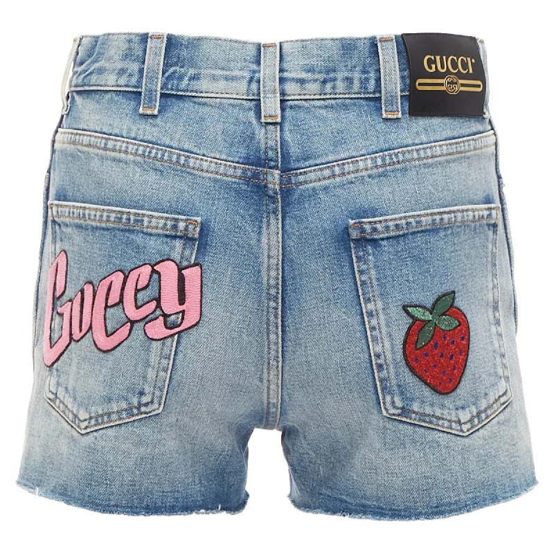 Modern Women's Clothes Spring Fling Sale Gucci Logo Graffiti Strawberry Patch Denim Cut Off Shorts