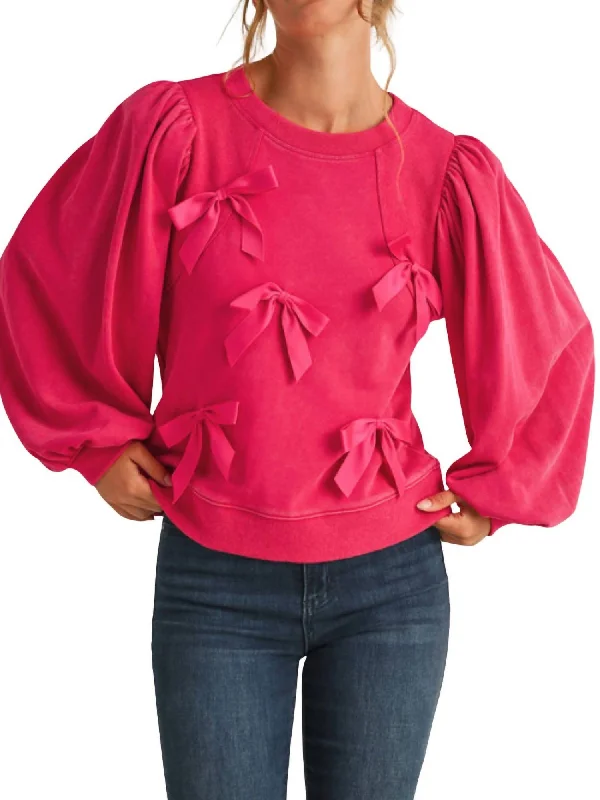 Women's Luxury Attire Innovate Your Wardrobe Bow Ties Sweatshirt In Hot Pink