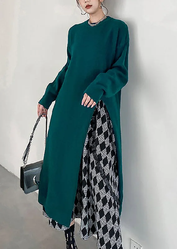 Women's Contemporary Apparel Enjoy Discount Vintage Blackish Green O-Neck Cozy Knit Sweater Dress Winter