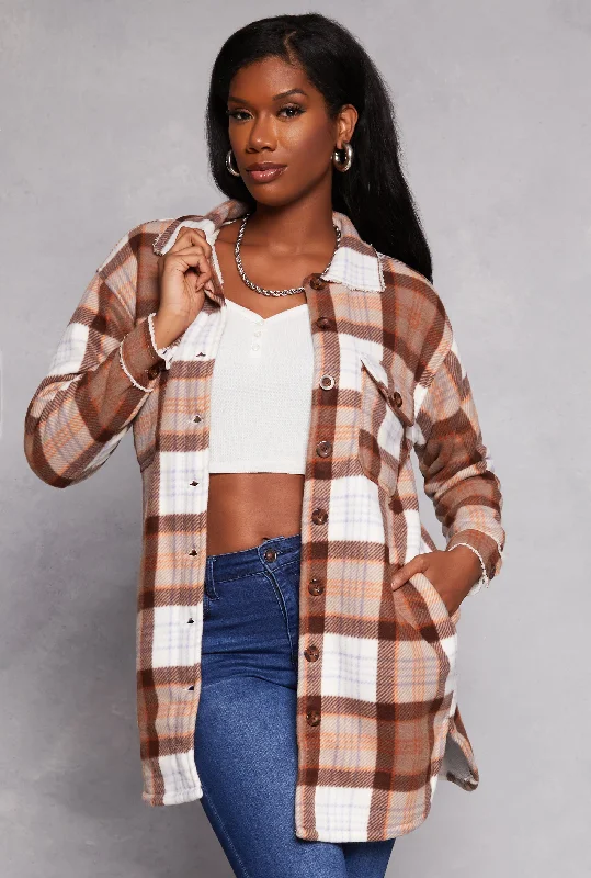 Casual Clothes For Women Big Savings On Rustic Countryside Styles Plaid Button Front Long Shacket