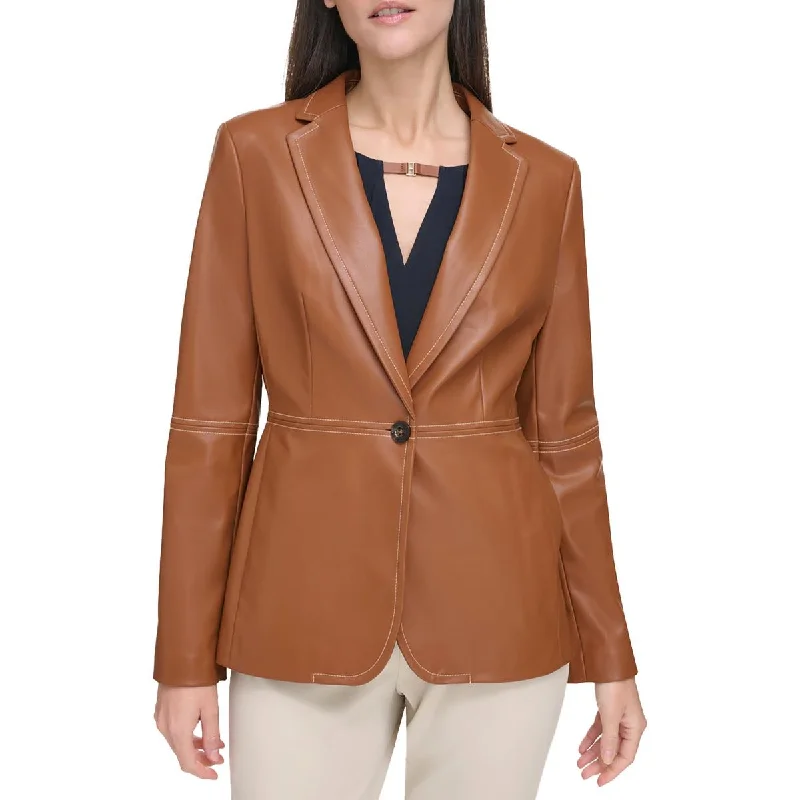 Women's Travel Garments Fashion Deal Womens Faux Leather Shoulder Pads One-Button Blazer