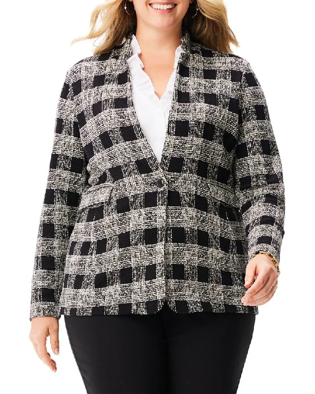 Women's Stylish Vacation Attire Early Access To Art Deco Styles Sale NIC+ZOE Plus Perfectly Plaid Knit Linen-Blend Blazer