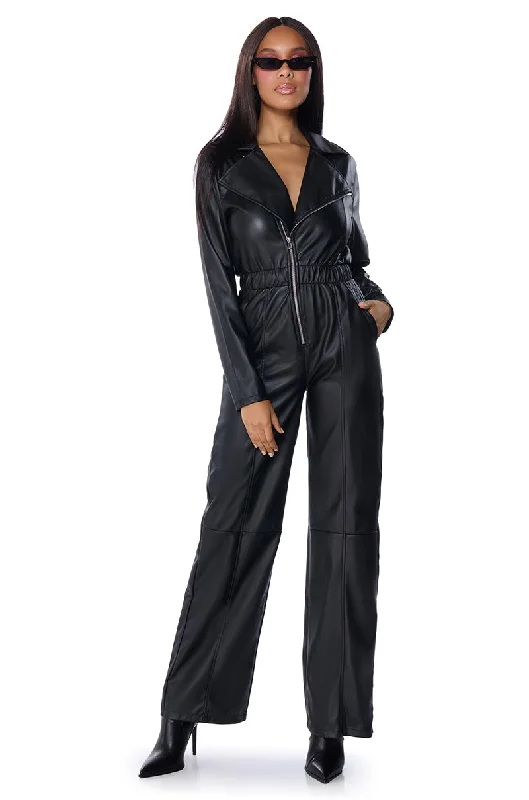 Women's Clothes And Apparel Minimalist Chic ALLEY CAT FAUX LEATHER JUMPSUIT