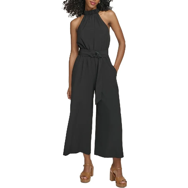 Plus-Size Women's Clothing New Season Fashion Preview Womens Halter Neck Straight Leg Jumpsuit