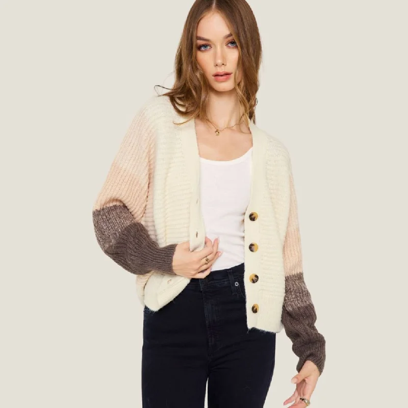 Chic Clothes For Women Unbeatable Prices Ombre Sleeve Cardigan (Cream Mauve Charcoal)