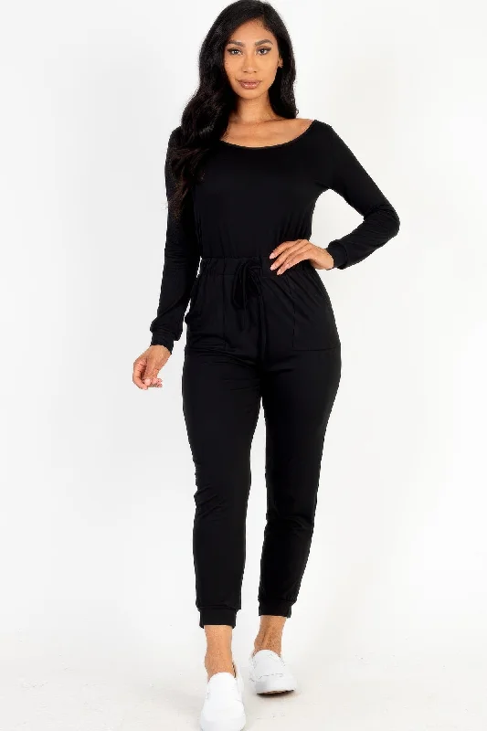 Women's Trendy Casual Outfit Wardrobe Update FASHNZFAB Women's Tie Waist Long Sleeve Jumpsuit